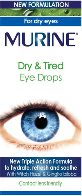 Murine Dry & Tired Eye Relief Eye Drops with a Triple Action Formula That Hydrate, Refresh and Relieve Dry or Tired Eyes, New Formulation,15ml (Pack of 2)