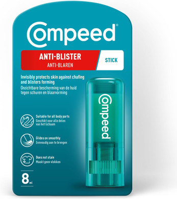 Compeed Anti Blister Stick Balm (8ml) - Blister Prevention Balm for Use On The Feet & Body - Prevents Chafing That Causes Blisters - Invisible, Non-Greasy Formula - Portable for Prevention On The Go