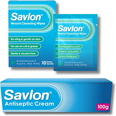 Savlon Wound Cleansing Wipes and Savlon Cream Bundle - First Aid for Minor Cuts & Wounds, Helps Prevent Infection