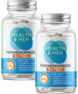 Health & Her Perimenopause Mind+ Supplements for Women - with Red Clover, Ashwagandha, Gingko Biloba - 2 Month Supply, 60 Capsules - Vegan & Gluten Free