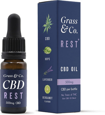 Grass & Co. REST Fast-Acting Night-Time CBD Oil Drops 500mg (5.5%) with a Restful Botanical Blend of CBD, Hops, Lavender, Bergamot & Vitamin B5 to Help Reduce Tiredness & Fatigue 10ml Bottle