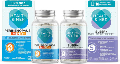 Health & Her Perimenopause Mind+ Supplements for Women - Day & Night Bundle - Wellbeing for Menopause - 1 Month Supply Vegan & Gluten Free