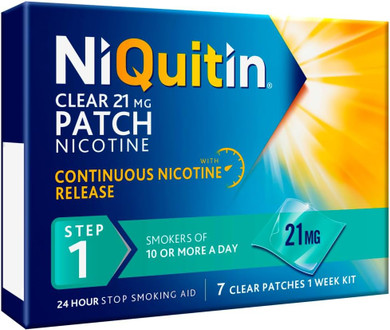 NiQuitin, Step 1, Stop Smoking Aid Therapy, 24 h Craving Control, Invisible Nicotine Patches, 21 mg Nicotine Patch, 7 Clear Patches for 1 Weeks Treatment