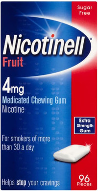 Nicotinell Nicotine Gum, Quit Smoking Aid, Fruit Flavour, 4 mg, 96 Pieces