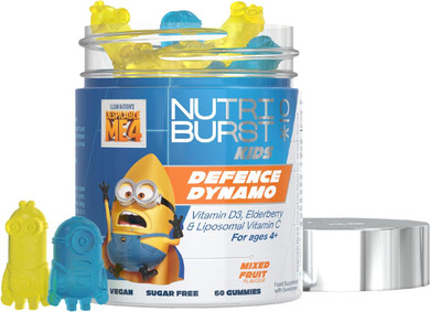 Nutriburst Trolls Kids DefenceDynamo - Immune Support & Energy - Vitamin D3 (25µg), Vitamin C (90mg) + Black Elderberry Extract (50mg) - Vegan + Chewable + Sugar Free - Blueberry Flavour - 60 Gummies