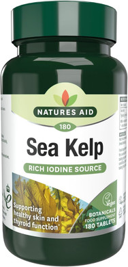 Natures Aid Sea Kelp 187mg  180 Vegan Tablets  High Strength Iodine Supplement  Supports Thyroid Function & Skin  With Calcium  Gluten Free  Natural Source  No Artificial Additives
