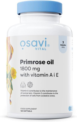 Osavi Primrose Oil 1800 mg with Vitamin A & E  120 Softgels | ColdPressed Evening Primrose Oil with GLA, Enriched with Vitamin A & E | Supports Skin Health & Cell Protection