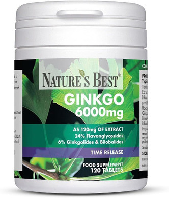 Ginkgo Biloba 6000mg | High Strength | 120 One-A-Day Vegan Tablets | Pure Grade Extract and Time Release Formula | UK Made and Purest Extract Available in The UK