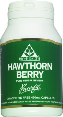 Bio-Health Hawthorn Berry 450mg Herbal Food Supplement for General Health, Improves Circulatory System and Mantains Cholesterol Levels, Suitable for Vegetarians and Vegans, Additive Free 120 Capsules