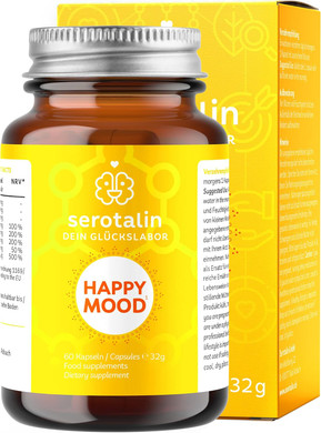 serotalin Happy Mood Serotonin Capsules - St John's Wort + Griffonia & L-Tryptophan | Mood Booster Tablets with Vitamin D, B1,B2, Niacin & Manganese - Without Caffeine | 100% Vegan I 60 Capsules