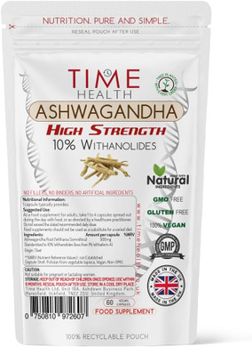 Ashwagandha - 10% Withanolides - HIGH Strength - Maximum Benefits - UK Manufactured - Zero Additives - Pullulan (120 Capsules)