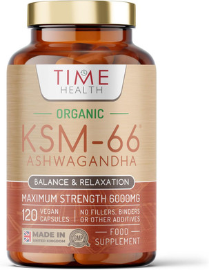 New: Organic KSM-66 Ashwagandha - High Strength 10:1 Extract 6000mg Equivalent - 120 Capsules - 5% Withanolides - UK Made Supplement  GMP Standards  Zero Additives (120 Count (Pack of 1))