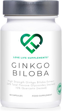 Ginkgo Biloba Capsules High Strength | 15,000mg 50:1 Extract (from Ginkgo Biloba Leaves) - 60 Servings | 24% Flavone Glycosides (3rd Party Tested) | Pure Ginkgo (No Fillers) | Love Life Supplements