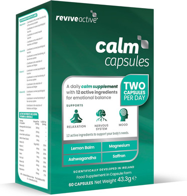 Revive Active Calm Capsules - 12 Active Ingredients - Ashwagandha with Essential Vitamins and Magnesium - Supports Energy Levels, Nervous System, Relaxation & Mood - 60 Capsules