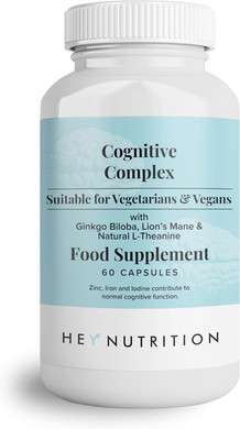 Hey Nutrition Cognitive Complex Supplement - Ginkgo Biloba, Lions Mane & Natural L-Theanine - Supports Mental Performance, Memory, and Psychological Function - UK Manufactured - 60 Vegan Capsules