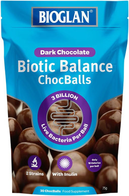 Bioglan Biotic Balance Dark Choc Balls | 3 Billion | CFU | Live Cultures | Inulin | 30 Balls