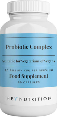 Hey Nutrition Probiotic Complex Supplement - 20 Billion CFU - Suitable for Vegetarians & Vegans - Supports Gut & Skin Health, Improves Immune Response - UK Manufactured - 60 Vegan Capsules