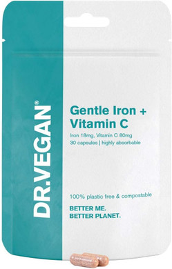 Daily Gentle Iron & Vitamin C | Healthy Immune System and Energy | 30 Vegan Capsules | One-A-Day | DR.VEGAN