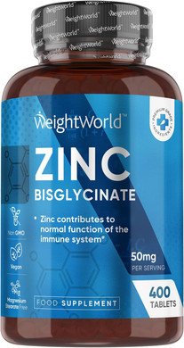 Zinc Tablets 50mg - 400 Vegan Tablets - 6+ Months Supply - Zinc Bisglycinate Supplement for Men & Women - Travel-Friendly - No Artificial Flavours Added - Non-GMO & Magnesium Stearate-Free