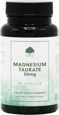 Magnesium Taurate 50mg - 60 Vegan Capsules, Highly Absorbable Chelated Magnesium with Taurine - Made in The UK by G&G Vitamins