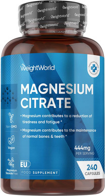 Magnesium Supplements | Magnesium Citrate Capsules (Buffered 30%) | 240 Vegan Capsules | Providing 444mg Elemental Magnesium | Lactose & Gluten-Free