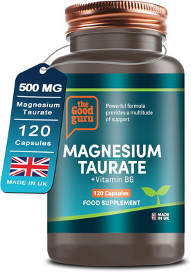 Magnesium Taurate 507mg Supplement  2 in 1 with Vitamin B6  120 Capsules Support Energy & Muscle Function, Ideal for Men Women, 120 Days Supply Heart by The Good Guru