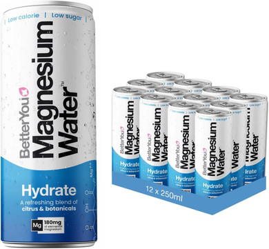 BetterYou Magnesium Mineral Water, Hydrate, Rapid Replenishment for Exercise Recovery and Stress Relief, Boosts Cellular Fuel, Magnesium Glycinate with Citrus and Botanicals, Pack of 12, 250 ml