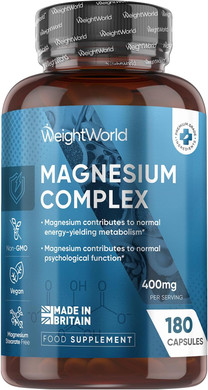 Magnesium Glycinate 4-in-1 Complex | 180 Capsules | 400mg Elemental Magnesium Per Serving | 3 Months Supply | with Citrate, Bisglycinate, Taurate & Malate | Vegan & Non-GMO | Made in Britain