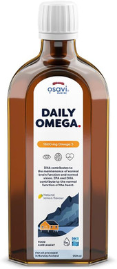 Osavi Daily Omega 1600 mg  250 ml Oil | Omega3 | Natural Lemon Flavor | Sustainable Wild Cod Oil from Norway with DHA & EPA for Brain, Heart & Vision Support | Highly Absorbable, Clean Label