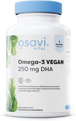 Osavi Omega3 Vegan, 250 mg DHA  60 Softgels | Highly Concentrated Algae Oil from Schizochytrium sp. | Supports Brain, Vision & Heart Health | VeganFriendly Tapioca Softgel