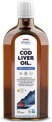 Osavi Norwegian Cod Liver Oil 1000 mg Omega 3  250 ml | Lemon-Mint Flavor | DHA & EPA for Heart, Brain & Vision Health | Supports Immune Function | Sourced from Wild Atlantic Cod