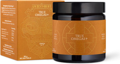 Ancient + Brave True Omegas+ 60 Capsules - Vegan Omega-3 Omega-7 - Sustainable Nutrition Supplement  Plant Based Essential Fatty Acids for Vision Brain and Heart Health