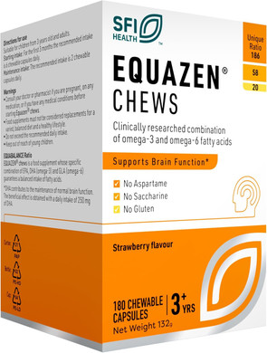 Equazen Strawberry Chews, Omega 3 and 6 Supplement, Blend of DHA, EPA and GLA, Supports Brain Function, Suitable for Children from 3+ to Adults, 360 Count (Pack of 1)