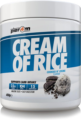 Per4m Cream Of Rice | 15 Servings | High Carbohydrate Cream Of Rice | Breakfast Replacement | Low Sugar Gym Supplements 450g NEW IMPROVED FORMULA (Cookies & Cream, 450g)