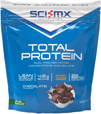 SCI-MX Total Protein - Dual Concentrate & Isolate Powder - Lean Muscle Development - Chocolate  No Added Sugar  4.2g BCAAs  900g