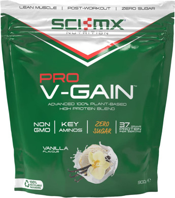 SCI-MX Pro V Gain 100% Plant Based Vegan Protein Formula With No Added Sugar - Vanilla Flavour - 900g - 20 SERVINGS