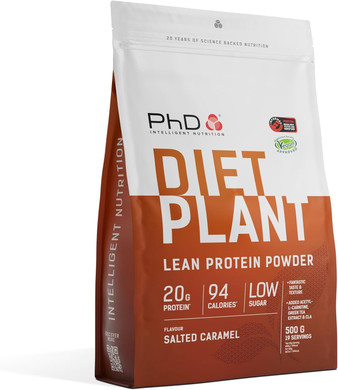 PhD Nutrition Diet Plant, Vegan Protein Powder Plant Based, Salted Caramel, High Plant Protein, 19 Servings Per 500g Bag