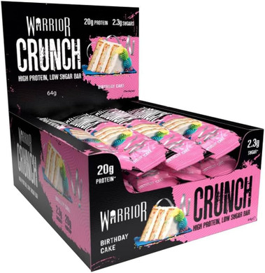 Warrior Crunch - High Protein Bars - 20g Protein Each Bar - Low Carb, Low Sugar Snack - 12 Pack x 64g (Birthday Cake)