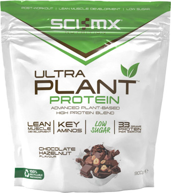 SCI-MX Ultra Plant - Chocolate Hazelnut Flavour Vegan Protein Powder Blend + Vitamin B Compex - Muscle Growth & Maintenance - Low Sugar, Non-GMO - 900g (20 servings) 34g protein per serving