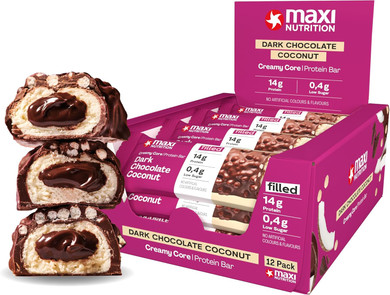MaxiNutrition Creamy Core Protein Bar - Snack - Fat-Free, Low in Sugar - 14g Protein - Dark Chocolate Coconut, 182 kcal per Serving, 12 x 45g