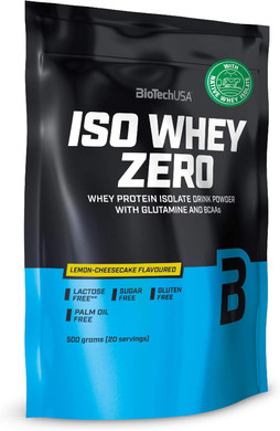 BioTechUSA Iso Whey Zero | Premium Whey Protein Isolate | Grass-Fed | Enzyme-Free | Sugar- and Gluten-Free, 500 g, Lemon Cheesecake