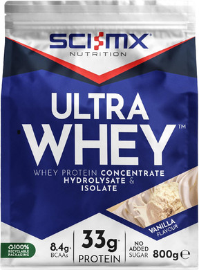 SCI-MX Ultra Whey Protein Muscle Building & Recovery Protein Powder With Naturally Occurring Glutamine & Amino Acids - Vanilla Flavour - 800G - 18 SERVINGS