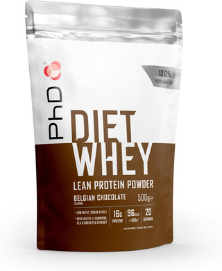PhD Nutrition Diet Whey Low Calorie Protein Powder, Low Carb, High Protein Lean Matrix, Belgian Chocolate Whey Protein Powder, High Protein, 20 Servings Per 500g Bag