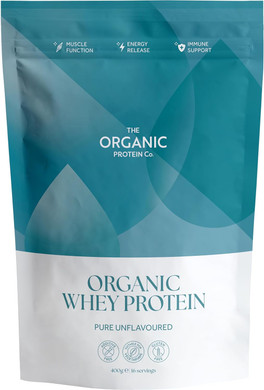 The Organic Protein Co - Pure Unflavoured Organic Whey Protein Powder | Additive Free, Undenatured, Bioactive, UPF Free, Emulsifier Free, Primarily Grass Fed, Vegetarian, Gluten Free  400g