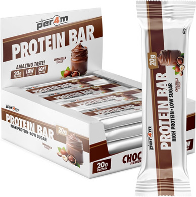 Per4m On-the-Go Protein Bar | High Protein, Low Sugar Bar with 20g Protein | Nutritional & Healthy Gym Snack Bar | Box of 12 x 62g (Box, Chocotella)