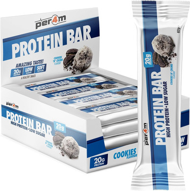 Per4m On-the-Go Protein Bar | High Protein, Low Sugar Bar with 20g Protein | Nutritional & Healthy Gym Snack Bar | Box of 12 x 62g (Box, Cookies N Creme)