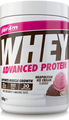 Per4m Protein Whey Powder | 30 Servings of High Protein Shake with Amino Acids | for Optimal Nutrition When Training | Low Sugar Gym Supplements (Neapolitan Ice Cream, 900g)