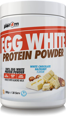 Per4m 100% Pure Free Range Egg White Protein Powder | 30 Servings High Protein Shake with Added MCT | Gut Friendly and Lactose-Free | with Essential Amino Acids (900g, White Chocolate Hazelnut)