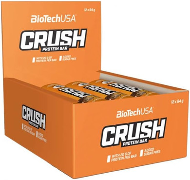 BioTechUSA Crush Bar High-Protein bar with Crunchy Chocolate Coating and no Added Sugar, 12 * 64 g, Chocolate-Peanut Butter