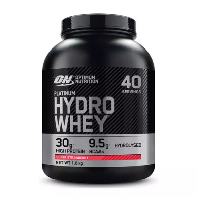 Optimum Nutrition Platinum Hydro Whey, Hydrolysed Whey Protein Isolate Powder with Essential Amino Acids, Glutamine and BCAA, Super Strawberry Flavour, 40 Servings, 1.6 kg